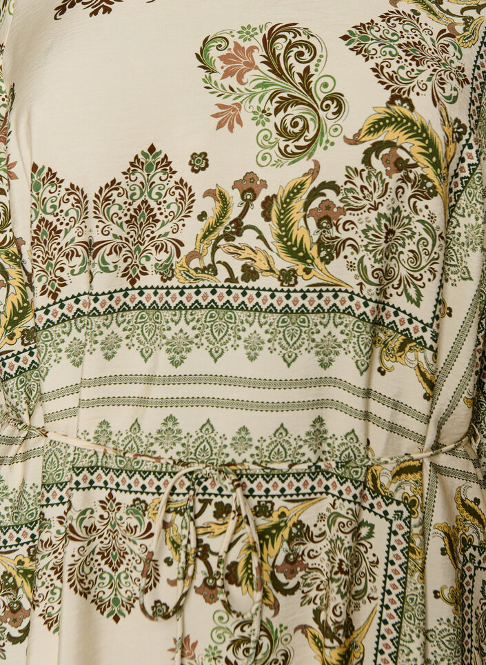 Patterned midi dress in viscose with tie belt, Green, Packshot image number 2