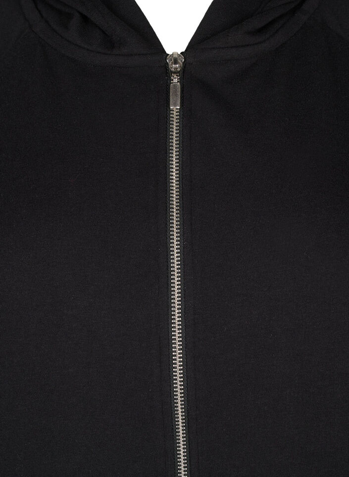 Sweat cardigan with a hood and pockets, Black, Packshot image number 2