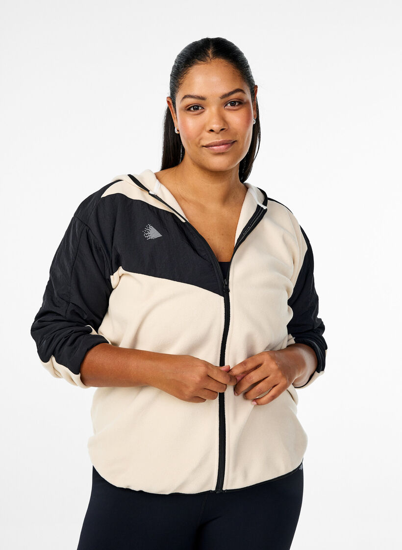Hooded fleece jacket with pockets, Beige, Model image number 0