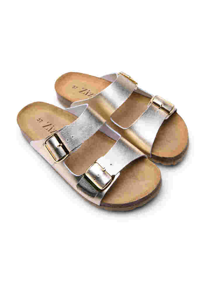 Wide-fit leather sandals, Gold, Packshot image number 1