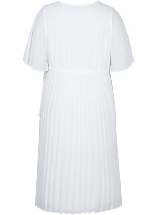 Pleated midi dress with short sleeves, Star White, Packshot image number 1