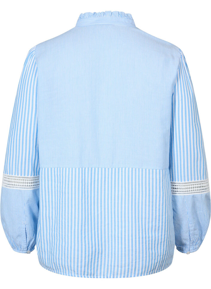 Shirt blouse with ruffle collar and crochet band, Marina W. Stripe, Packshot image number 1