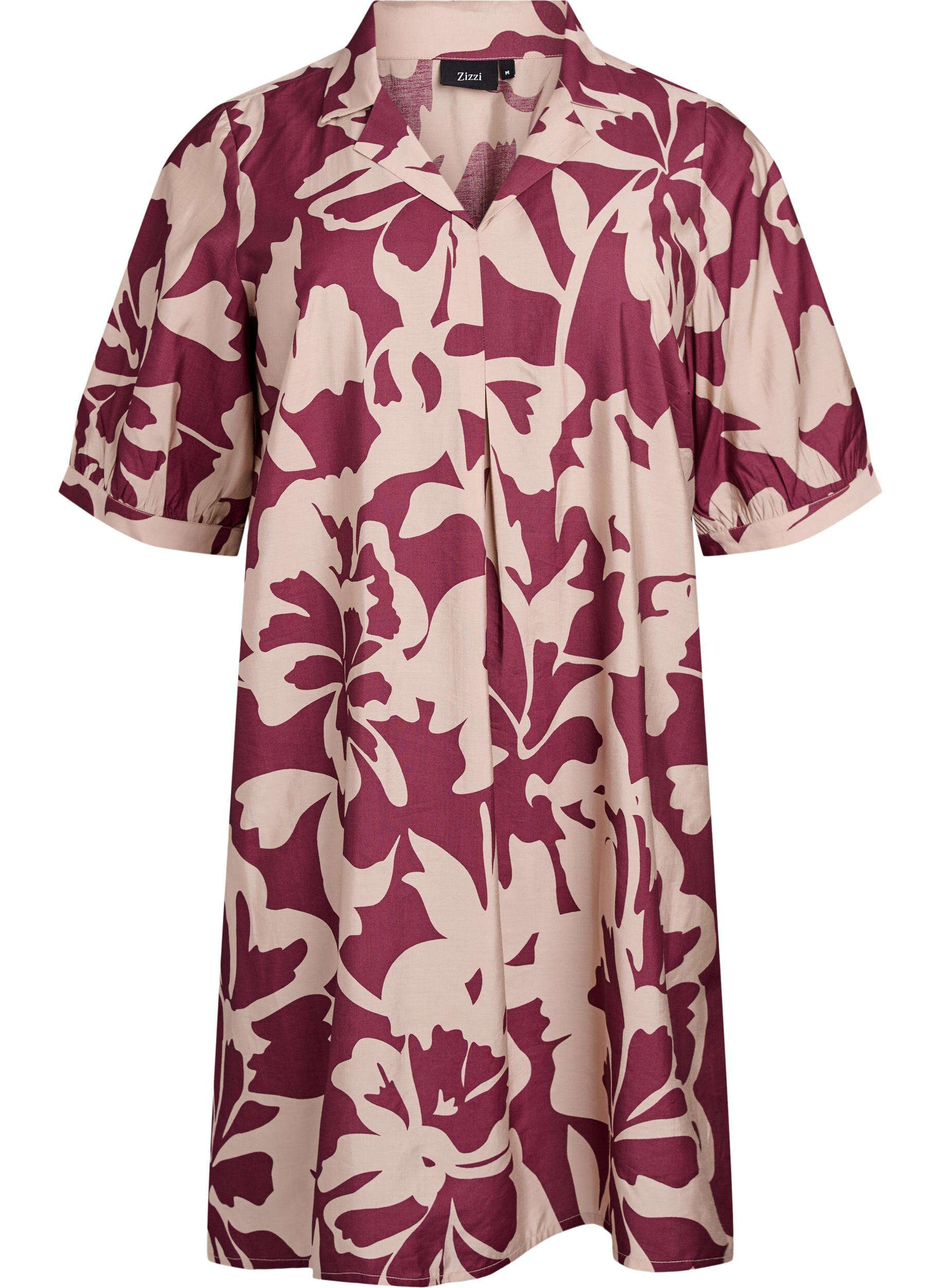 Knee-length dress with print and V-neck