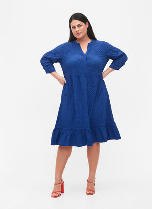  Plain midi dress with 3/4 sleeves, True blue, Model image number 2
