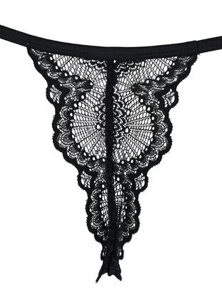 Lace g-string with a regular waist, Black, Packshot image number 3