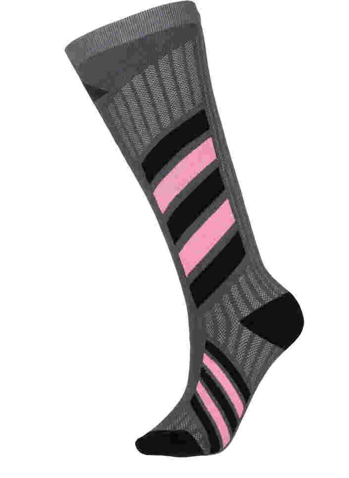 Cotton ski socks, Dark Grey/Sea Pink, Packshot