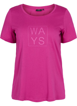 Short-sleeved cotton t-shirt with a print, Festival Fuchsia WAY, Packshot image number 0