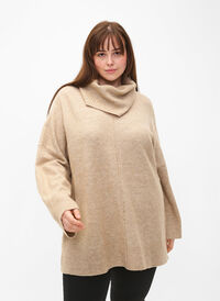 Melange knit sweater with turtleneck, Simply Taupe Mel., Model