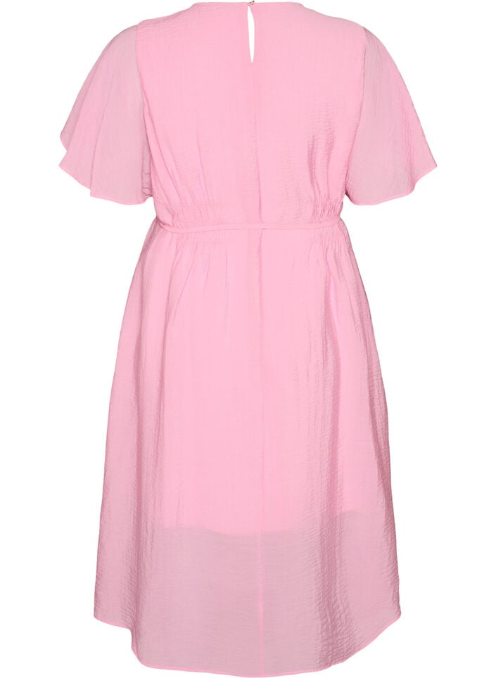 Ankle-length dress with flutter sleeves and tie-waist, Pink, Packshot image number 1