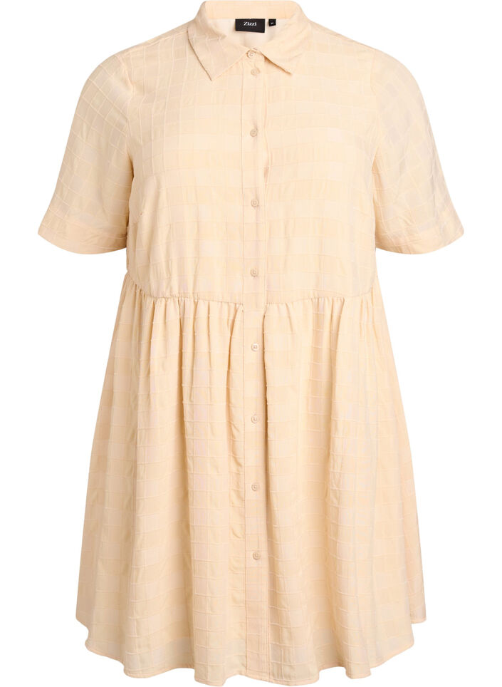 Short shirt dress with a checked texture and 1/2 sleeves, Yellow, Packshot image number 0