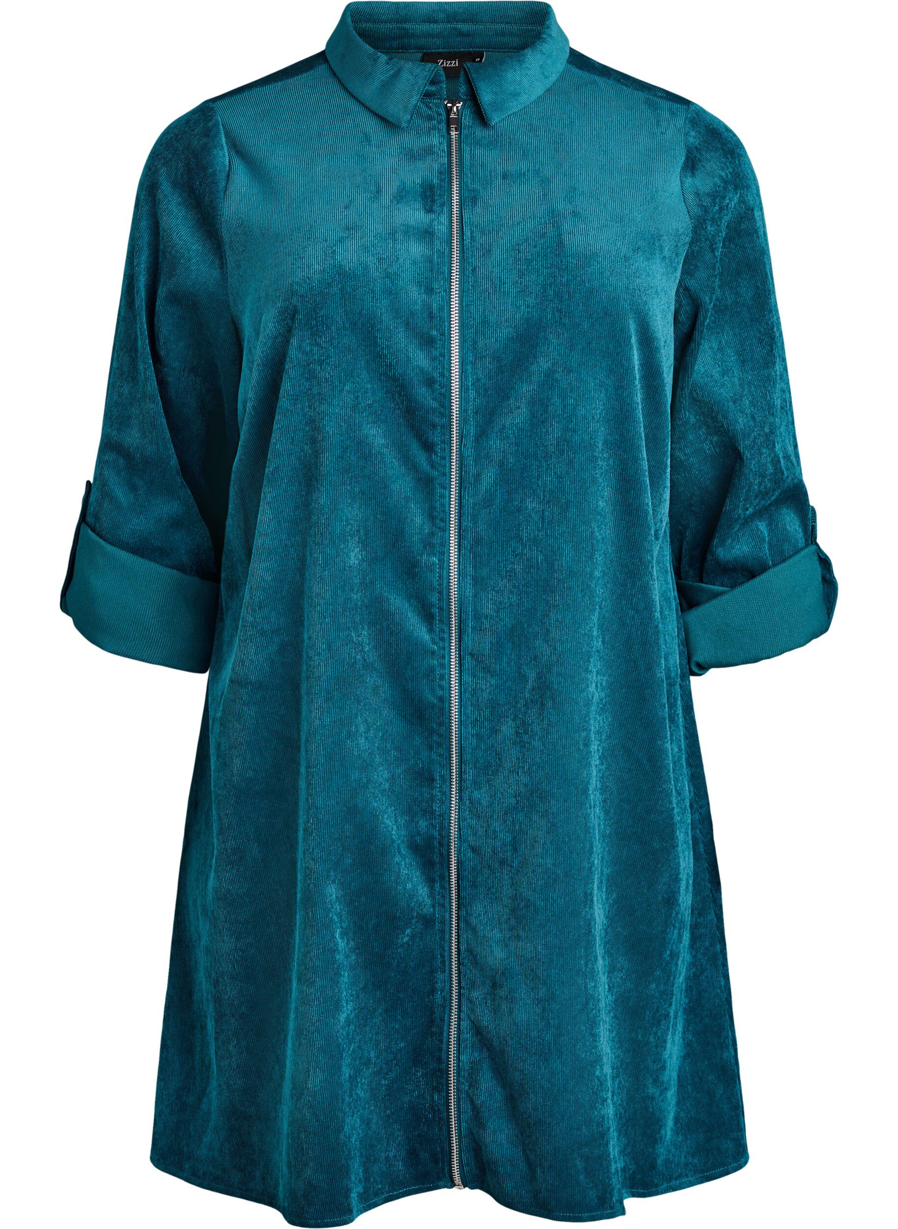 ZizzifashionCorduroy dress with zipper and 3/4 sleeves, Green, Packshot image number 0
