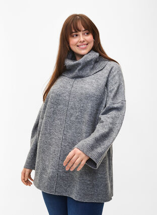Melange knit sweater with turtleneck, Medium Grey Melange, Model image number 0