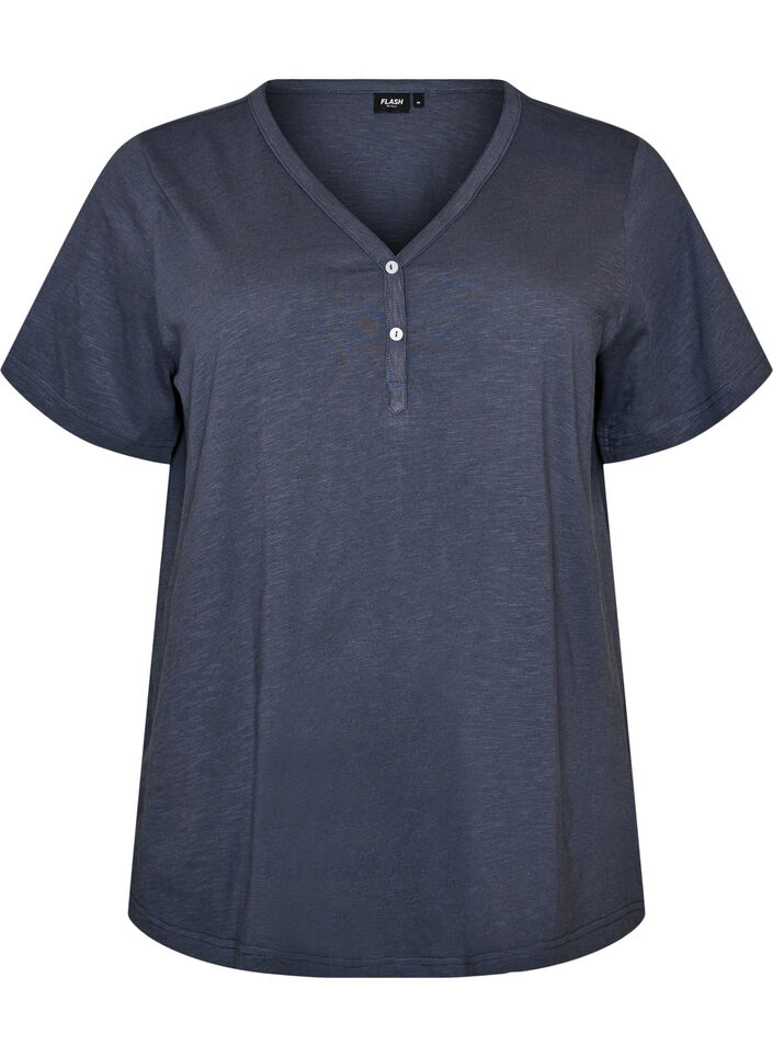T-shirt with button detail, Grey, Packshot image number 0