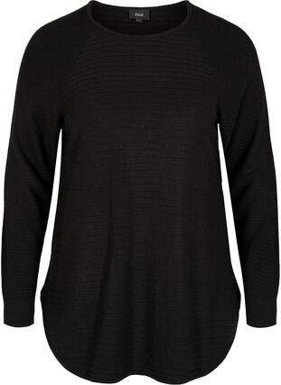 Knit blouse with texture and round neckline, Black, Packshot image number 0