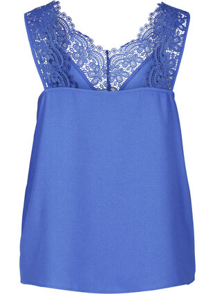 Sleeveless top with v-neck and lace, Dazzling Blue, Packshot image number 1