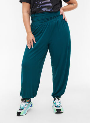 Loose viscose sports trousers, Deep Teal, Model image number 3
