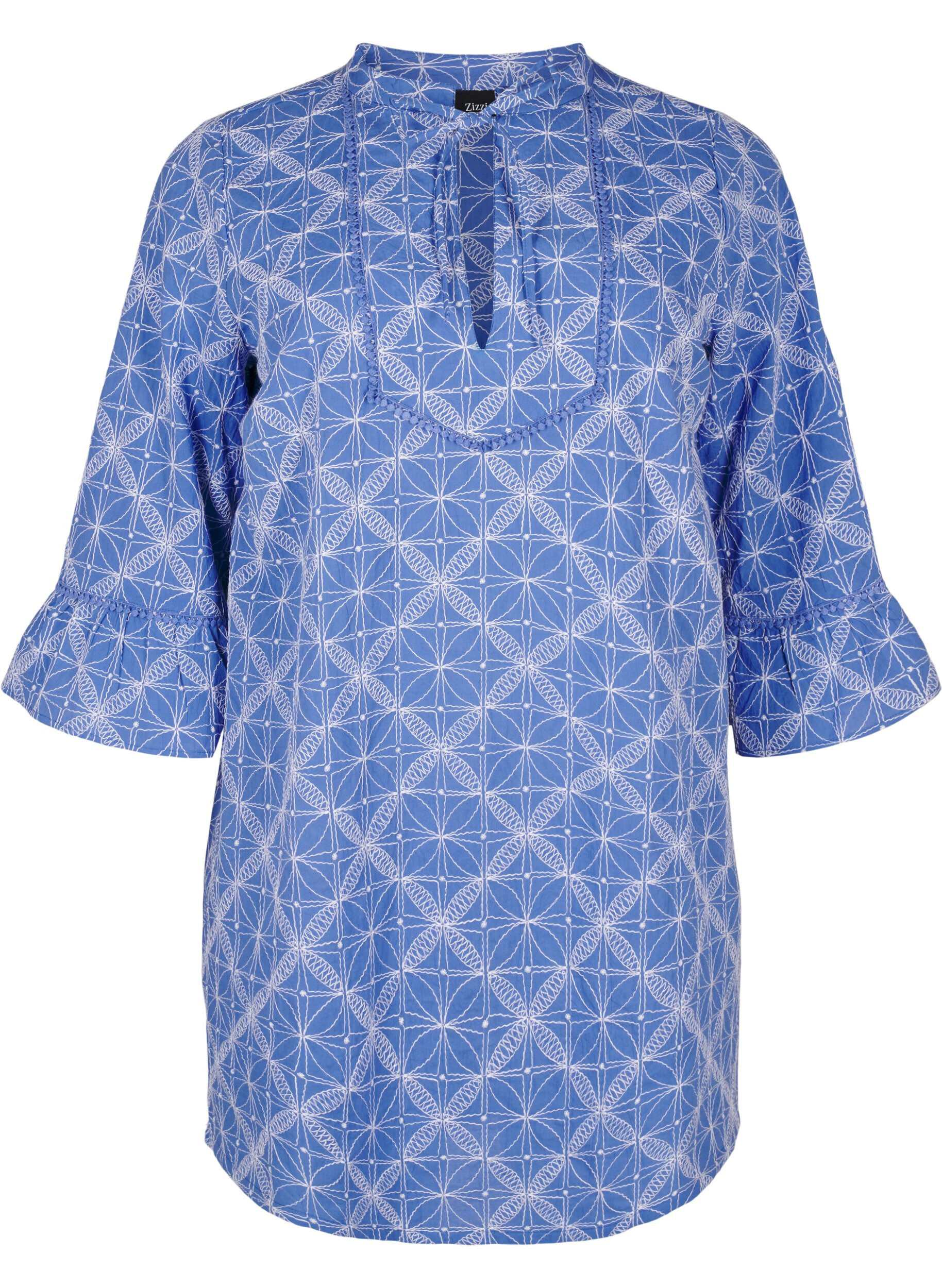 Zizzifashion Tunic with embroidery and tie detail, Blue, Packshot image number 0