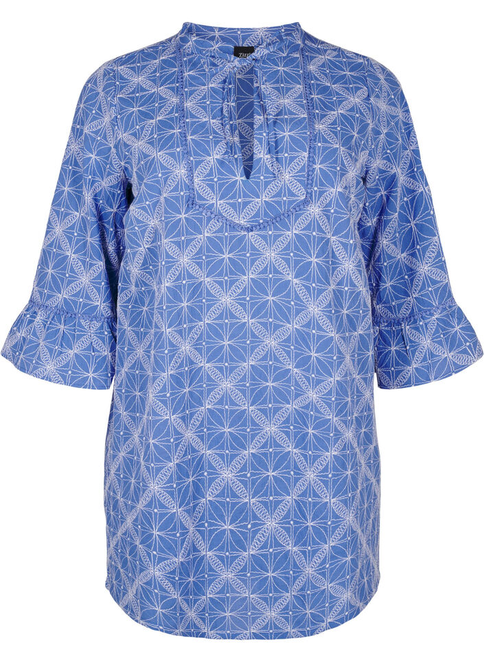Tunic with embroidery and tie detail, Blue, Packshot image number 0