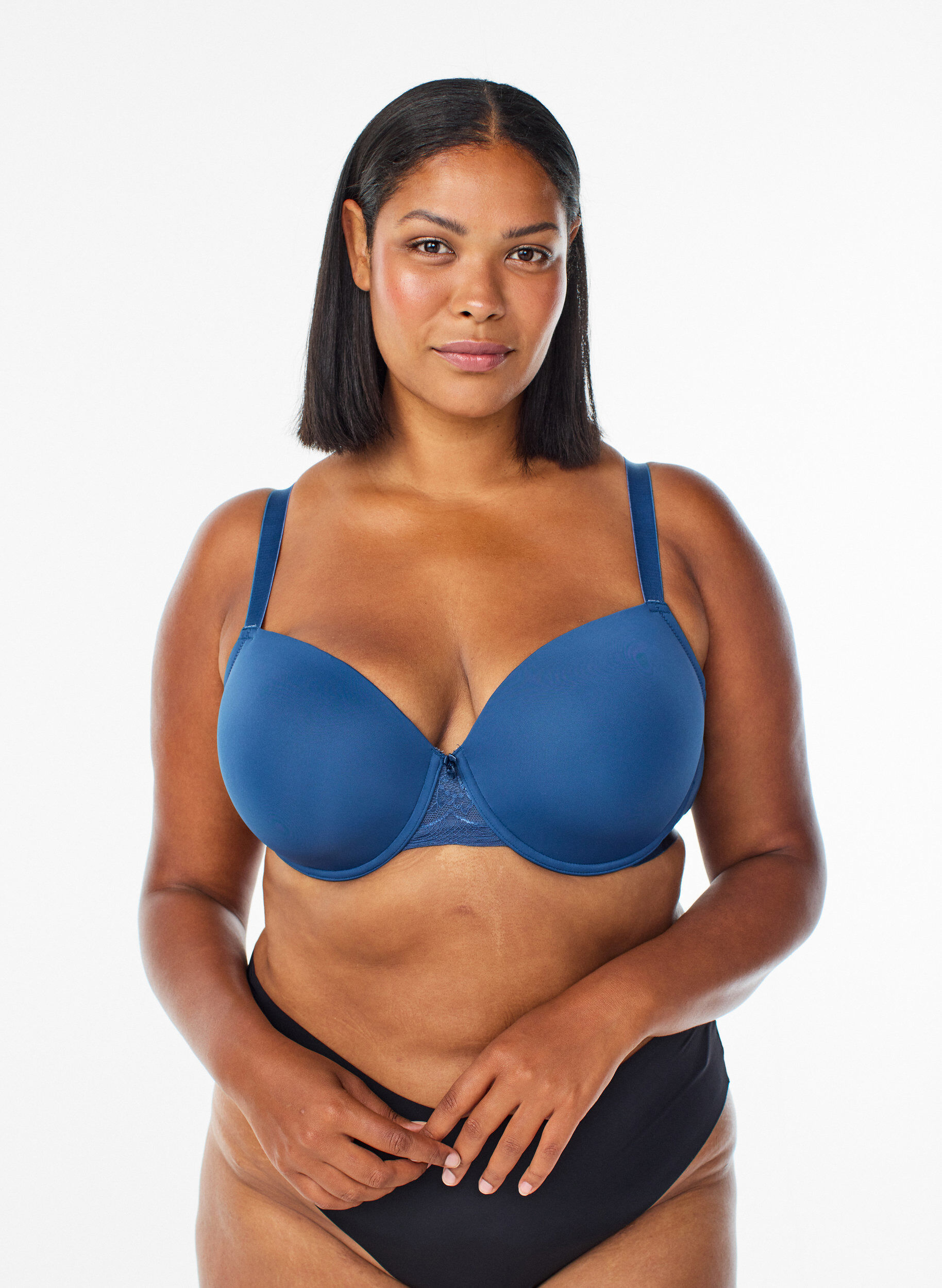 Moulded bra with mesh, Blue, Model