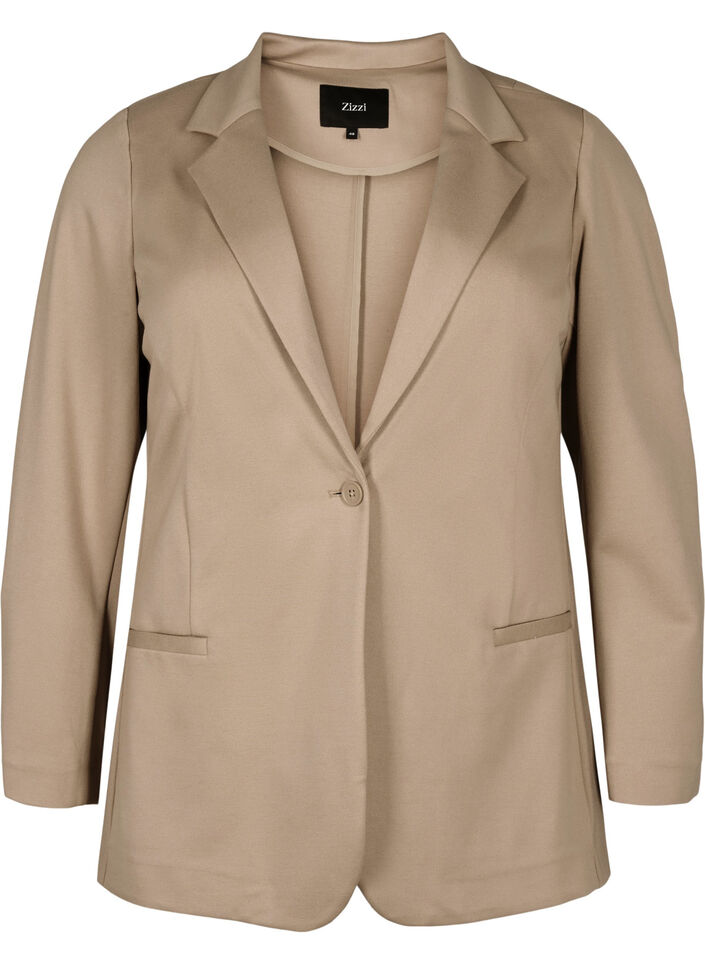 Simple blazer with button closure, Beige, Packshot image number 0