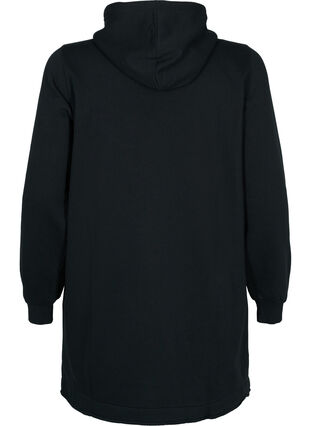 Long sweatshirt with hood and pockets, Black, Packshot image number 1