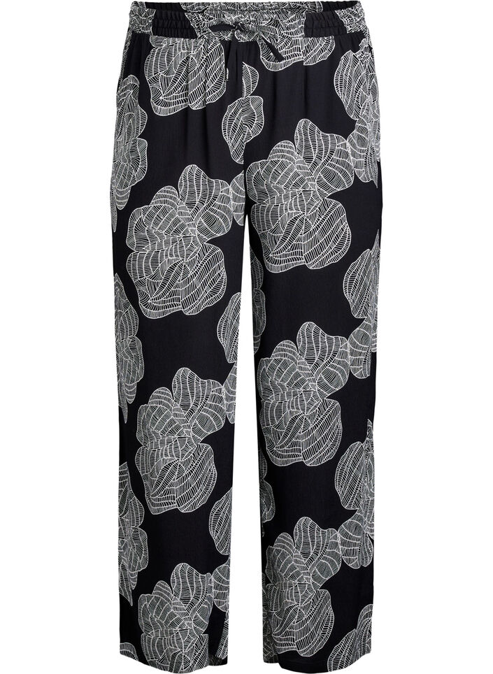 Loose viscose pants with print, Black, Packshot image number 0