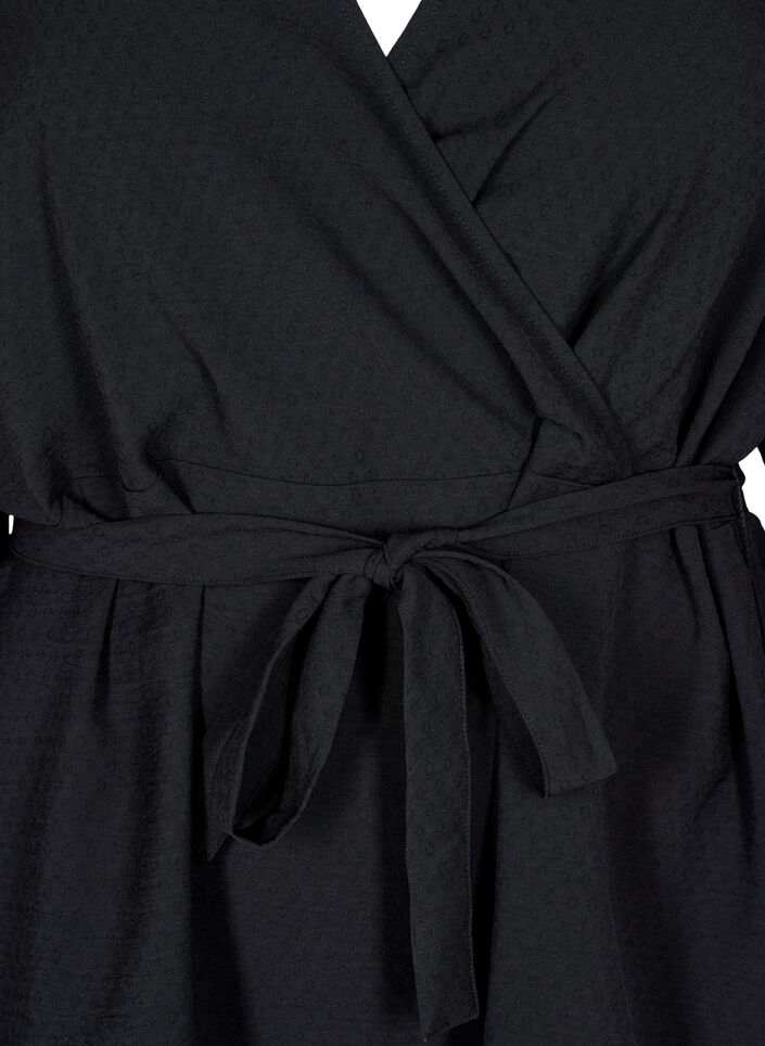 Long-sleeved wrap blouse with tie fastening, Black, Packshot image number 2