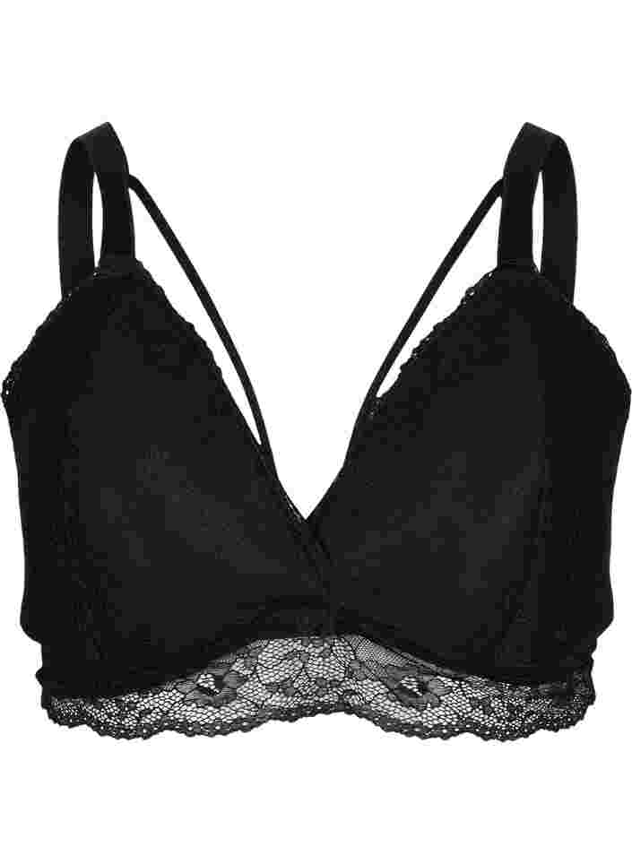 Lace bra with string details, Black, Packshot image number 0