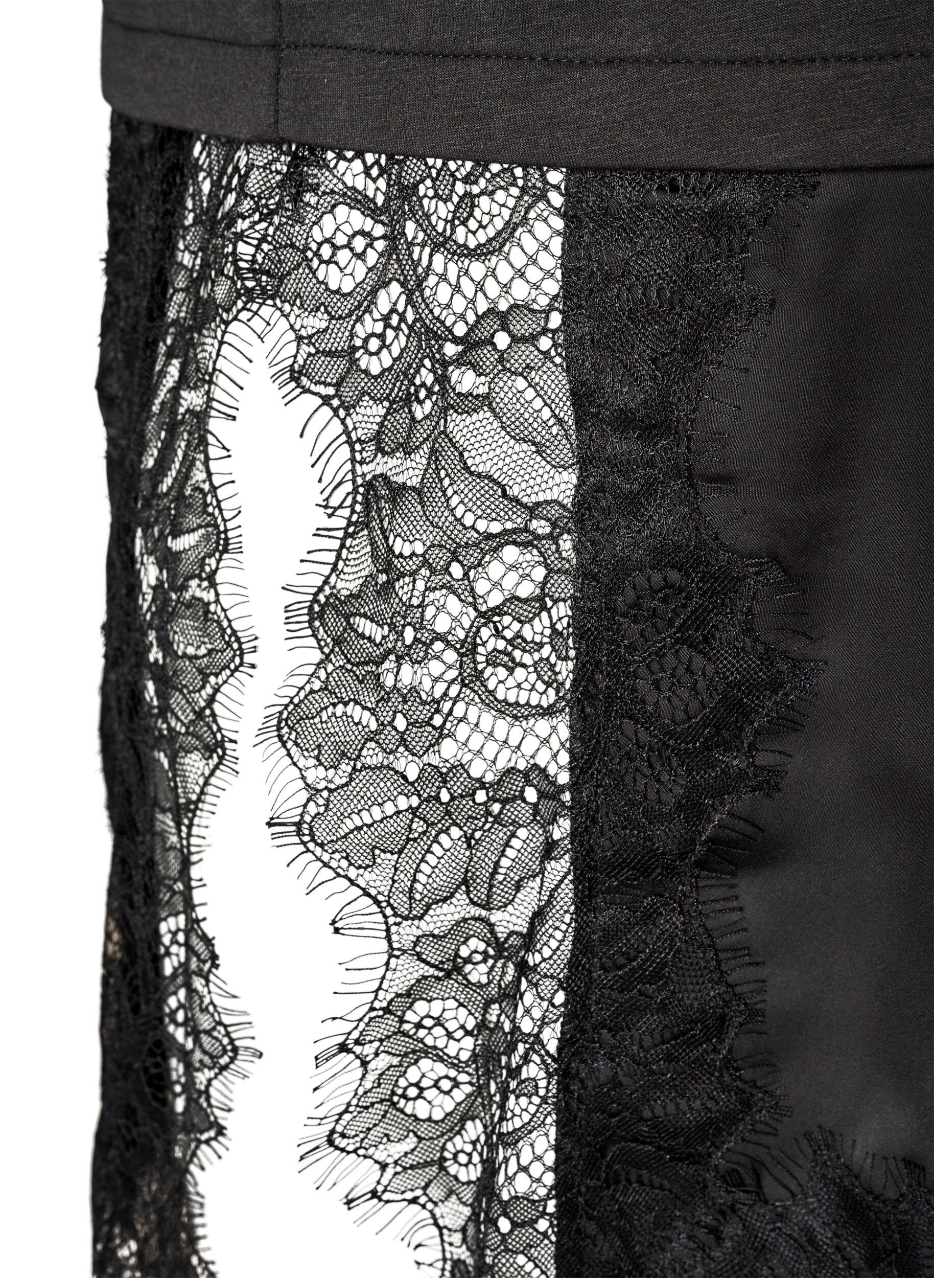 ZizzifashionJersey blouse with a layered look and lace, Black, Packshot image number 3