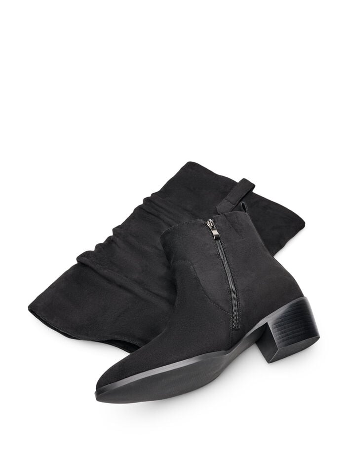 Long suede-look boot with a detachable shaft, Black, Packshot