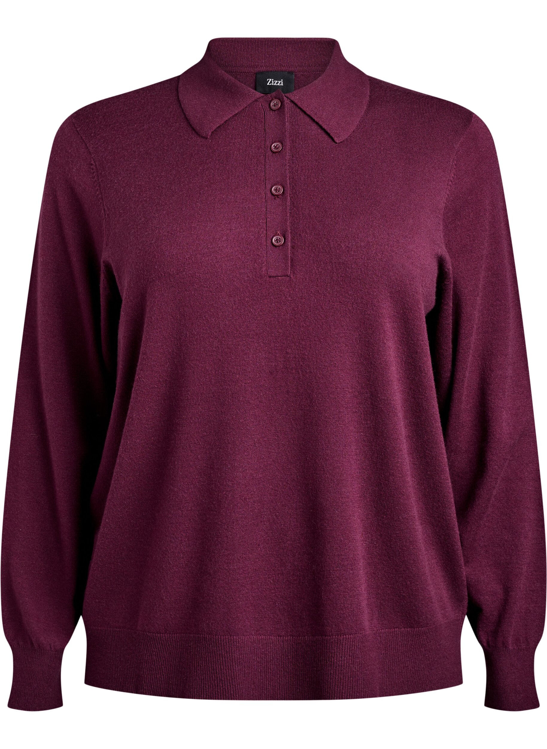 Zizzifashion Knit blouse with collar, Dark Bordeaux, Packshot image number 0