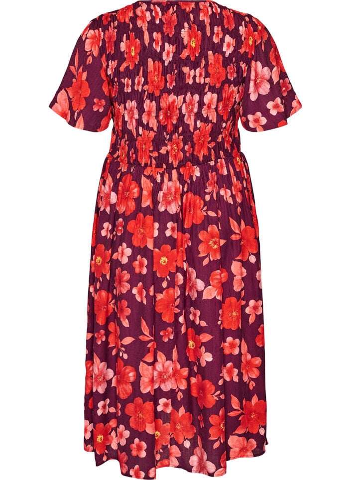 Dress with smocking and floral print, Purple, Packshot image number 1