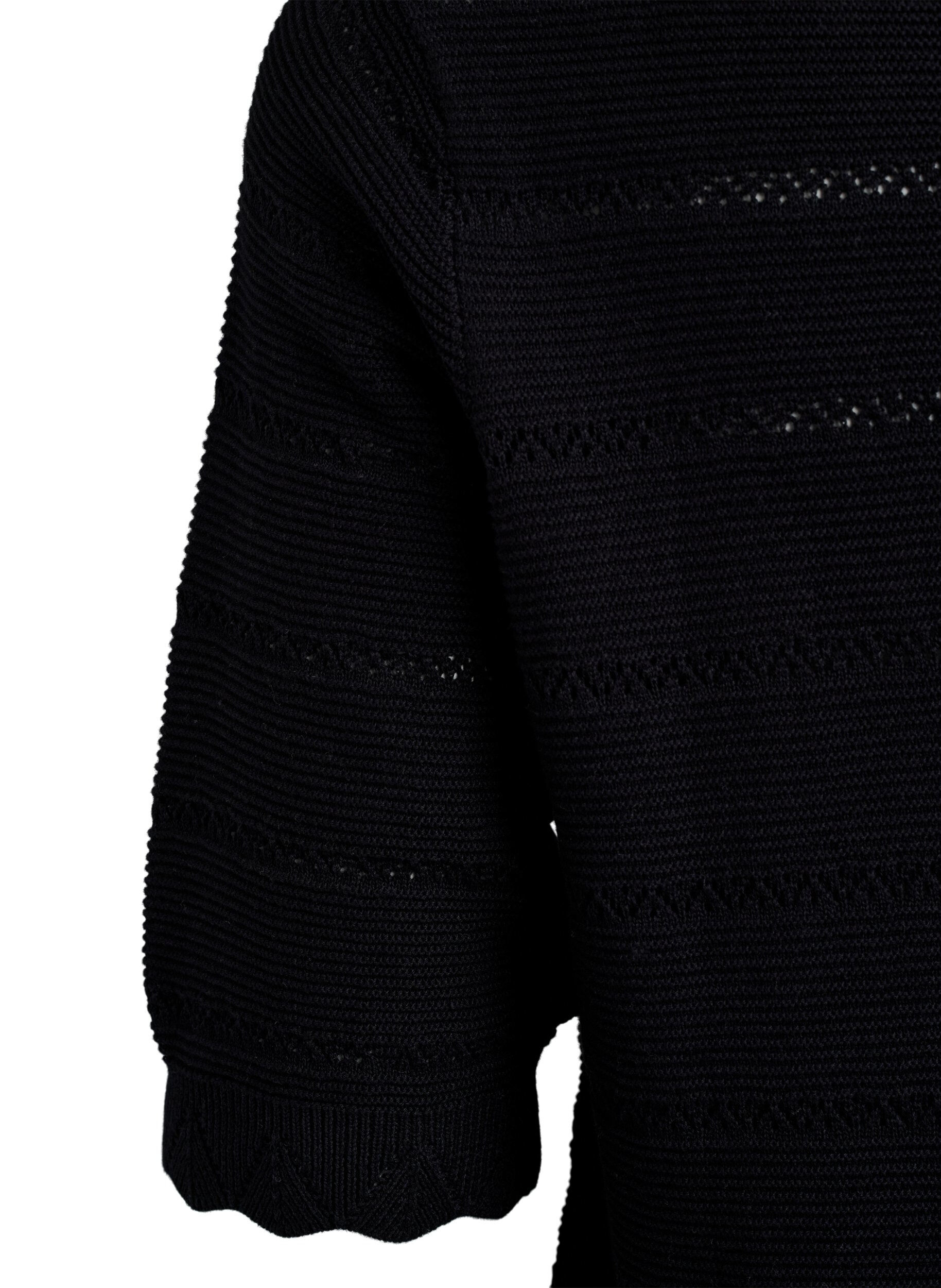 Zizzifashion Knitted blouse with a striped openwork pattern and short sleeves, Black, Packshot image number 3