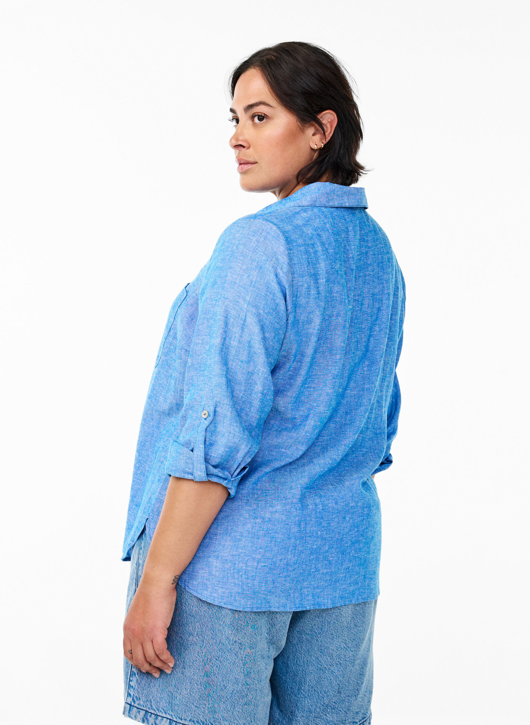 Zizzifashion Shirt in linen and viscose with 3/4 sleeves, Blue, Model image number 1