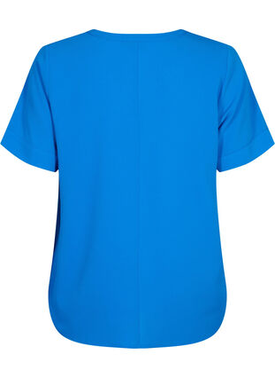 Short-sleeved blouse with v-neckline, Victoria blue, Packshot image number 1