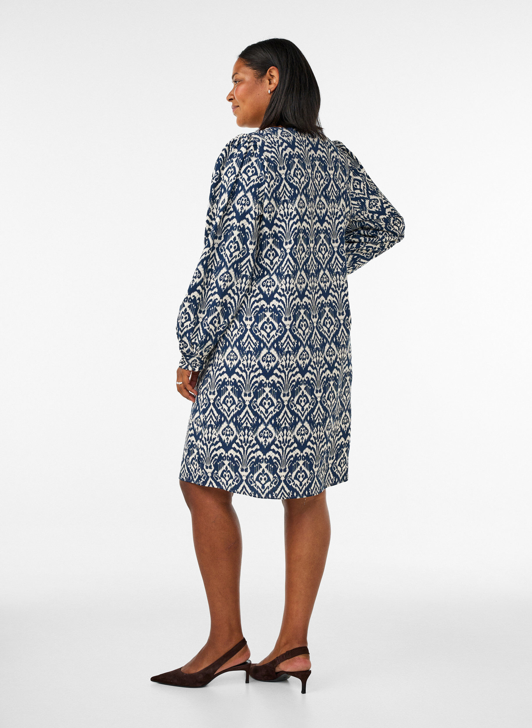 ZizzifashionPatterned viscose dress with long sleeves, Blue, Model image number 2