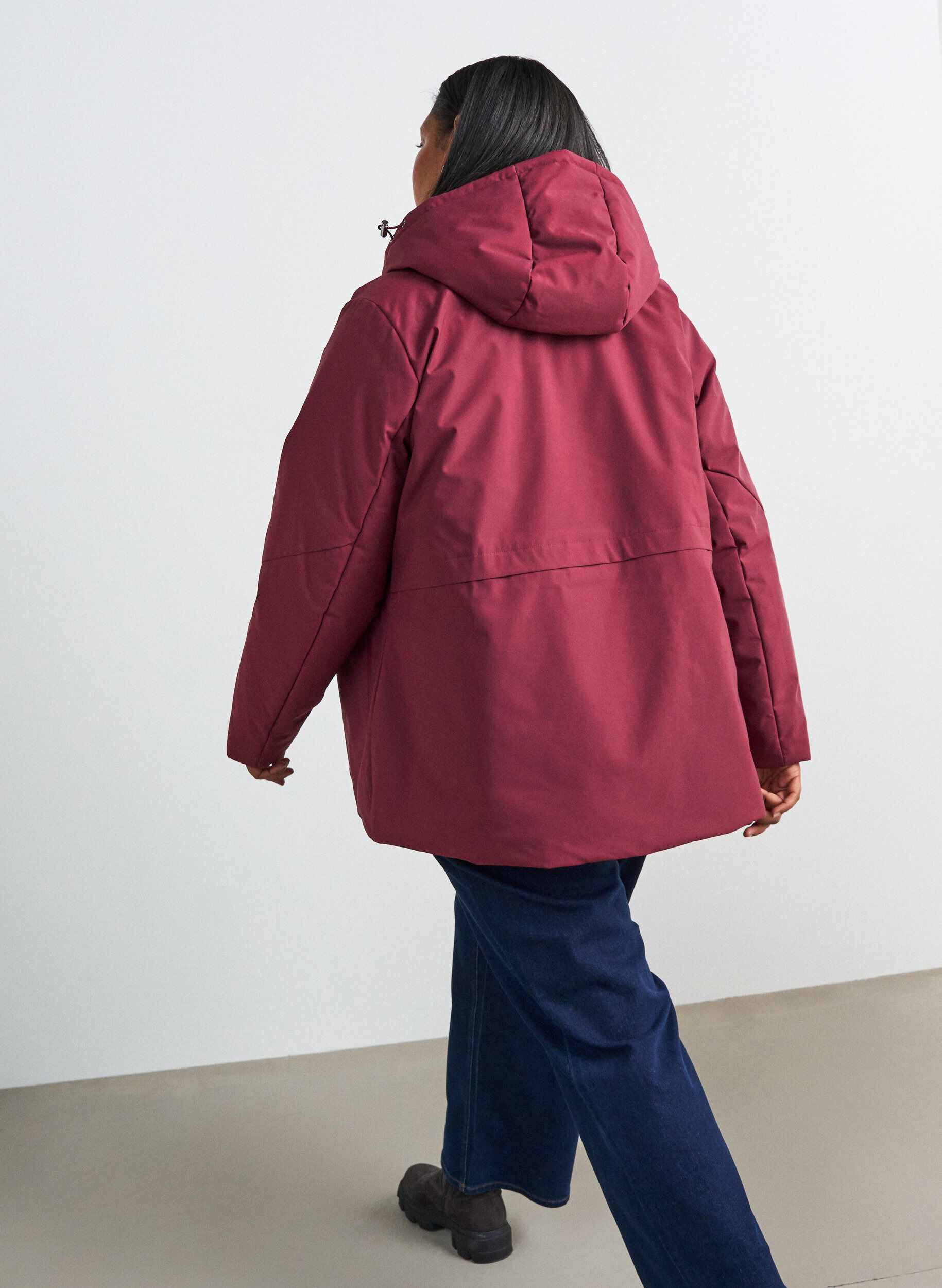 ZizzifashionWinter jacket with hood and adjustable waist, Red, Model image number 2