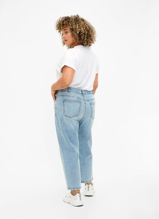Cropped Vera jeans with destroy details	, Blue Denim, Model image number 1