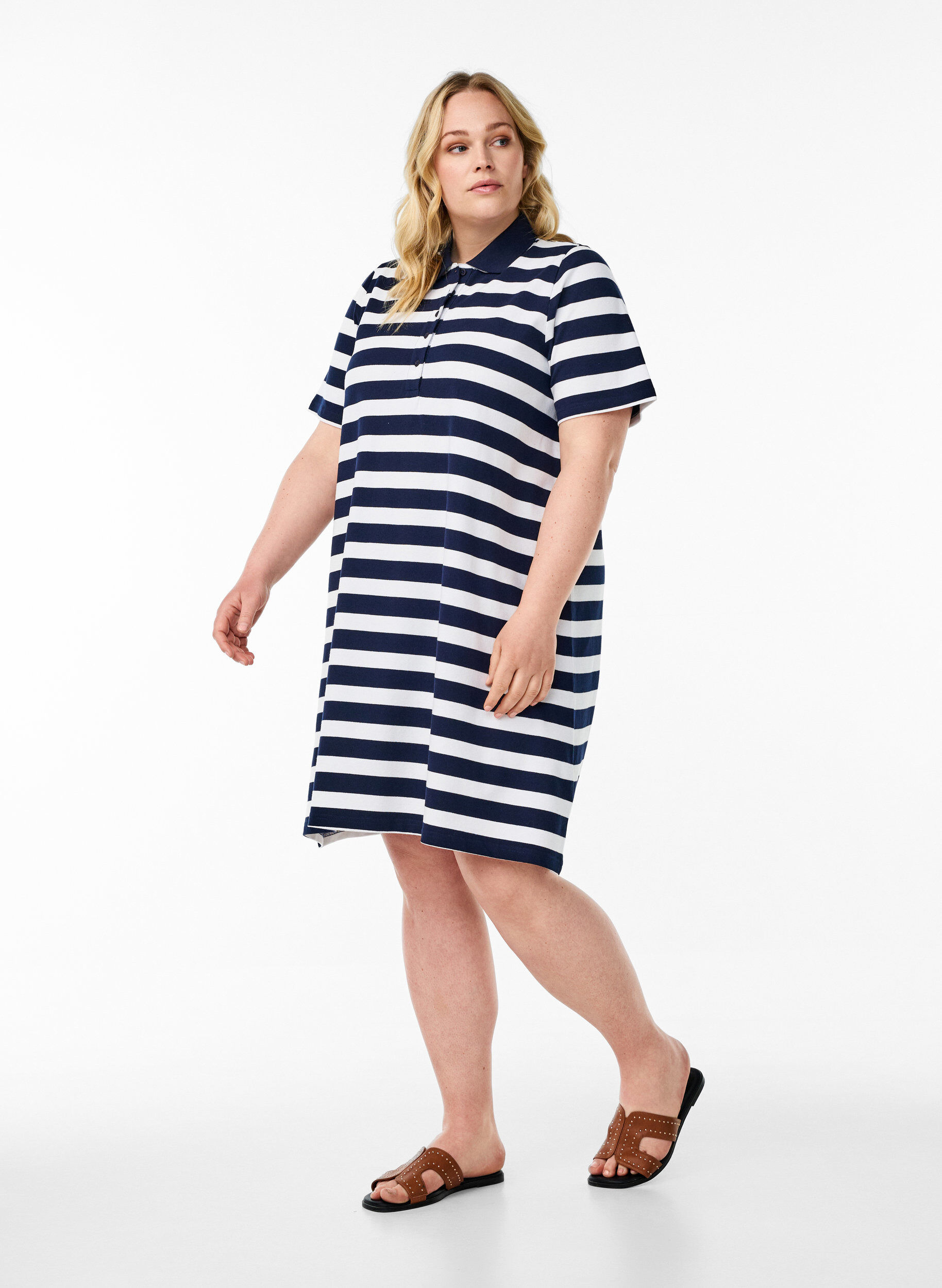 Zizzifashion Short A-line polo dress, Blue, Model image number 1