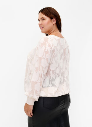 Jacquard blouse with smocking, Warm Off-white, Model image number 1