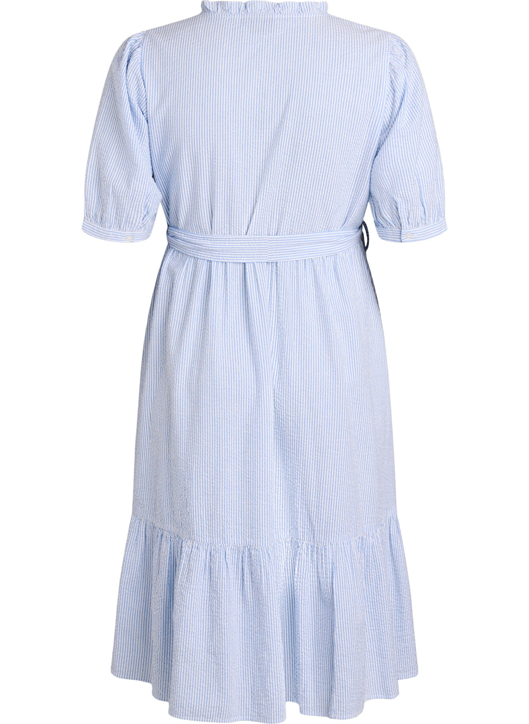 ZizzifashionStriped midi dress in cotton with a tie-belt, White, Packshot image number 1