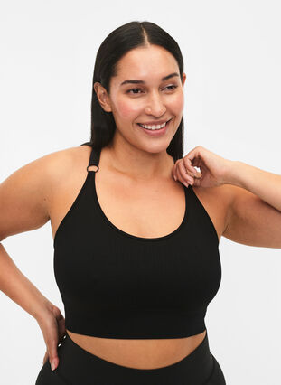 Seamless sports bra in ribbed material, Black, Model image number 2