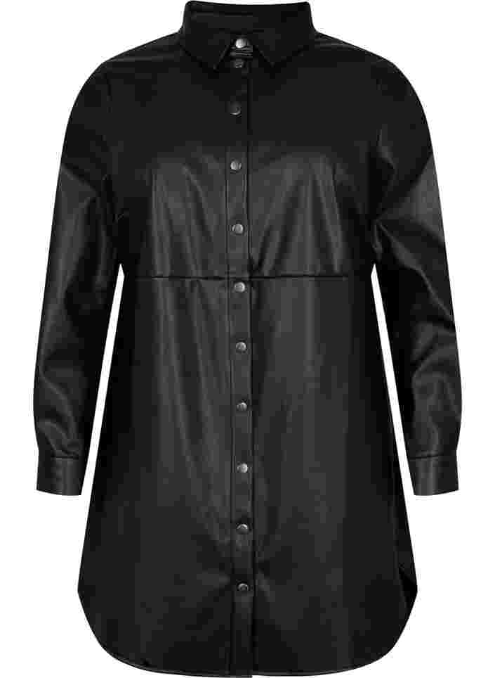 Long shirt in faux leather, Black, Packshot image number 0