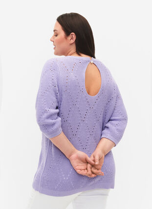 	 Knitted jumper with 3/4 sleeves and lace pattern, Lavender, Model image number 1