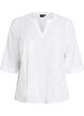 Cotton blouse with embroidered details and 3/4 sleeves, White, Packshot image number 0