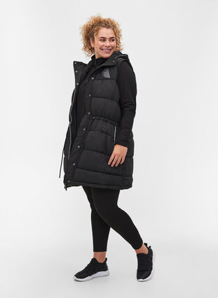 Quilted hooded vest with reflective print, Black, Model image number 3