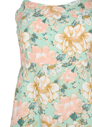 Floral viscose strap dress with smocking, Green Flower, Packshot image number 2