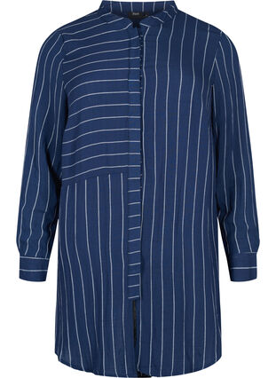 Long striped shirt in a viscose mix, Blue/White, Packshot image number 0