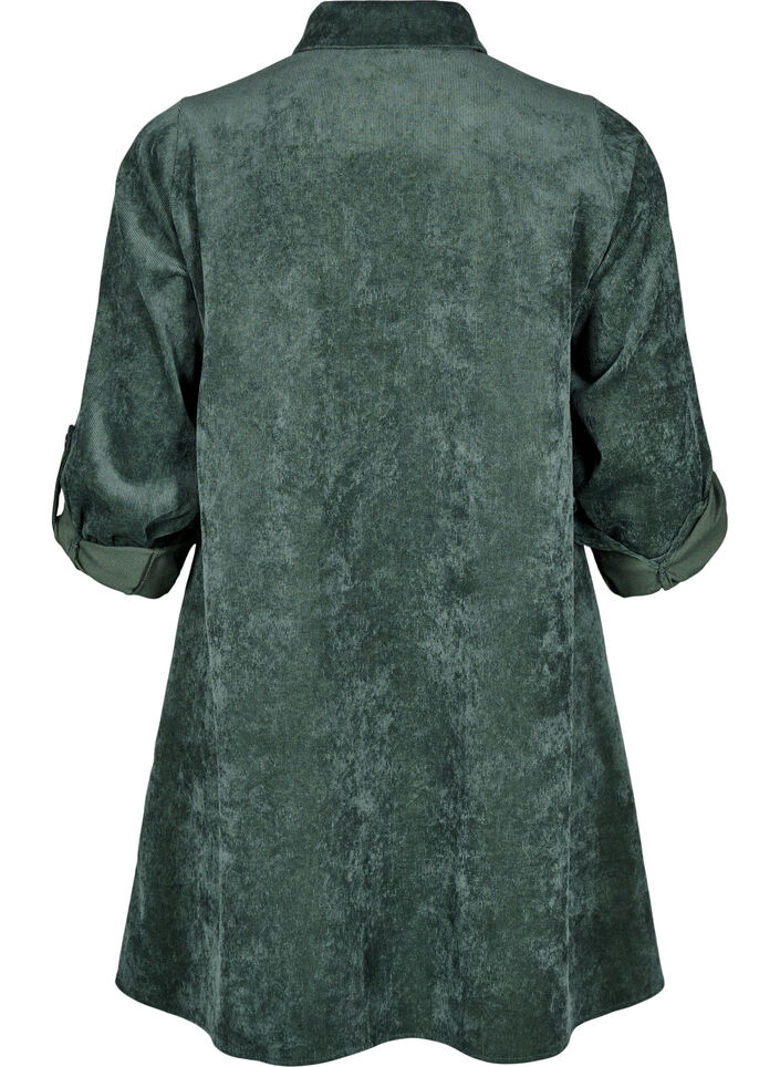 Velvet dress with zipper and 3/4 sleeves, Green, Packshot image number 1