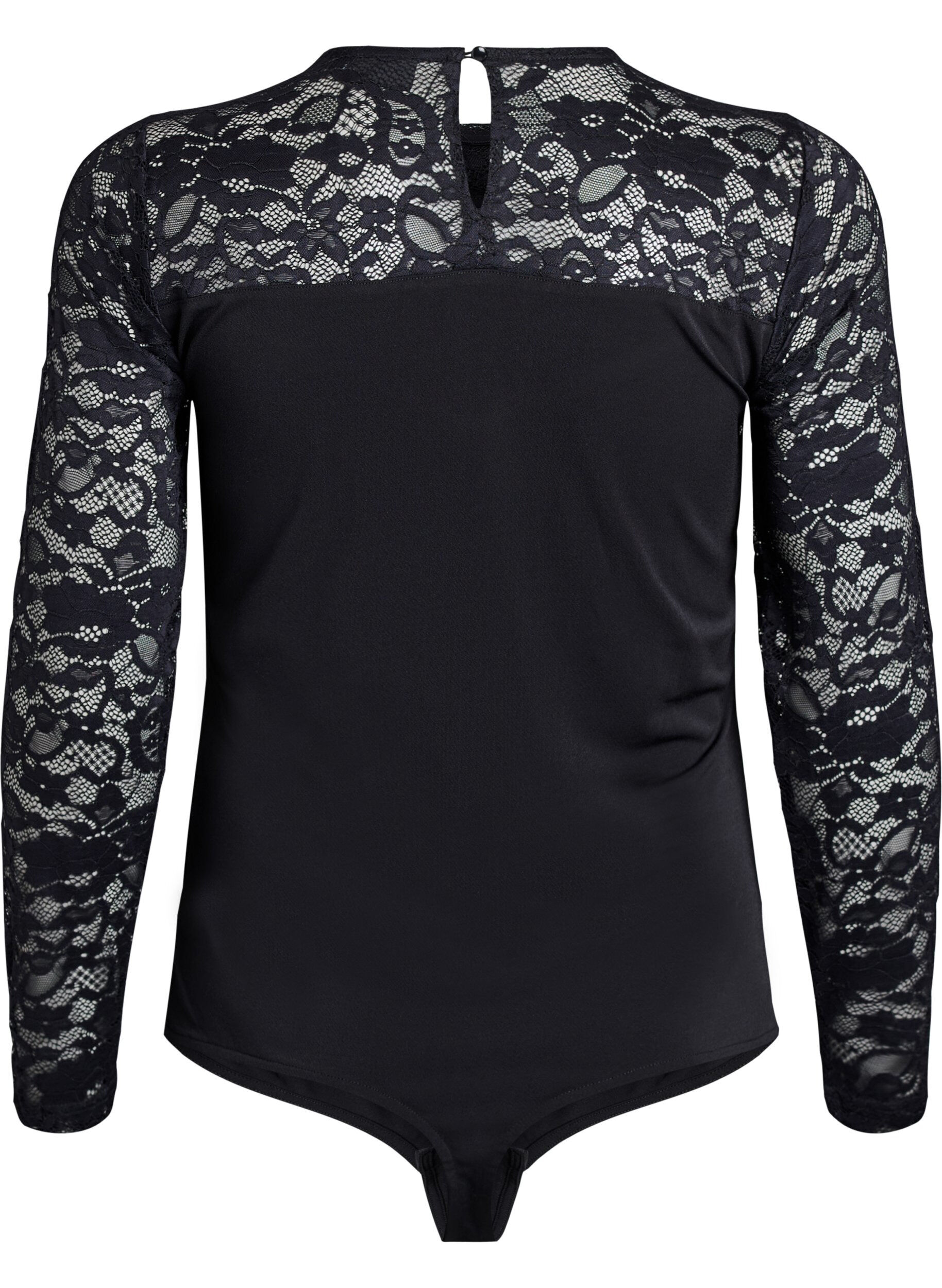 Zizzifashion Fitted body with lace sleeves, Black, Packshot image number 1